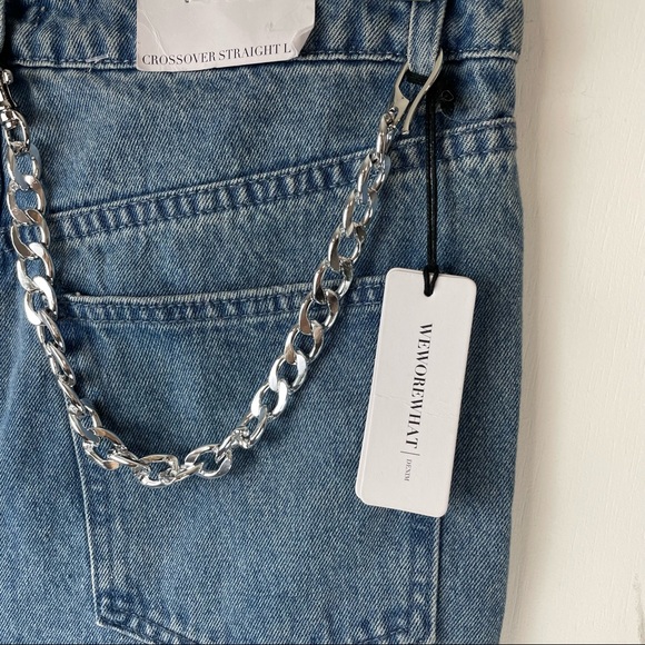NWT WEWOREWHAT Crossover Button Fly Straight Leg Jeans Chain Sz 27 - Picture 8 of 12